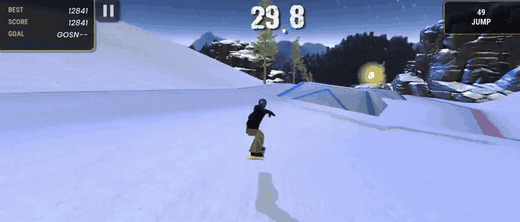 The snowboard game running on screen