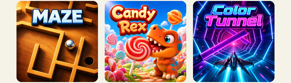 Maze, Candy Rex and Color Tunnel